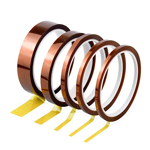 5Pcs 33M Cinta Adhesiva de Poliimida Kapton de Alta Temperatura 300 ℃ Resistente al Calor, 5 Cintas Adhesivas Autoadhesiva de Diferentes Anchos