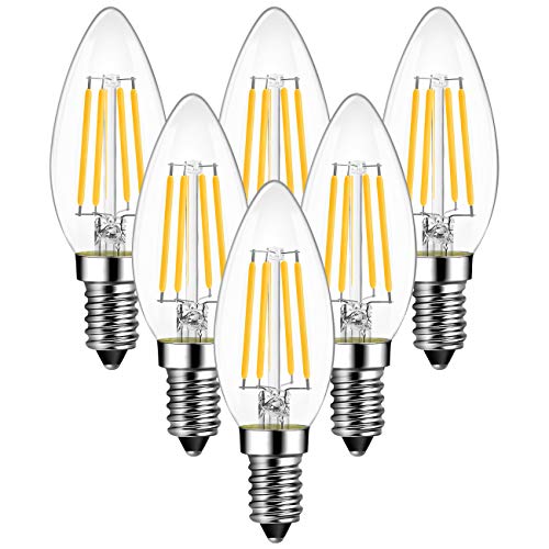 6 Unidades 6W Bombillas LED con Filamento E14, 806 Lúmenes, 2700K Blanco Cálido, C35 Vela Lámpara Vintage Retro Decorativa, No Regulable -ANWIO.