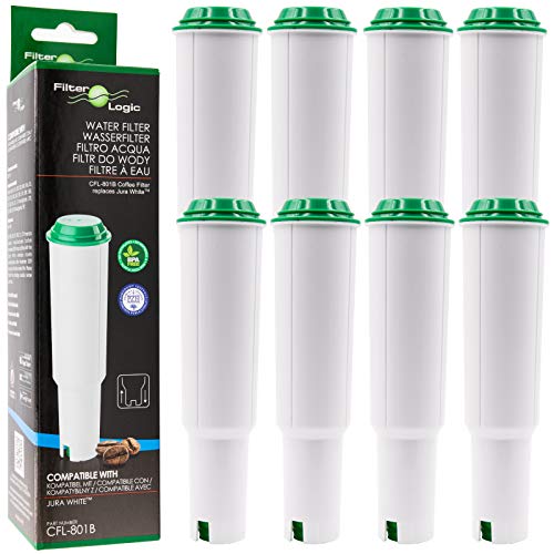 8x FilterLogic CFL-801B - Cartucho de filtro reemplaza JURA Claris WHITE no. 60209 / 68739 / 62911 - para Jura Cafetera automática / Máquina de café espresso - Filtro de agua