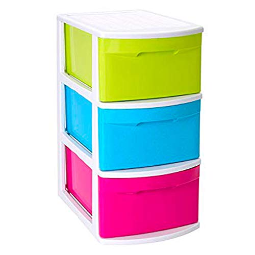 Acan Plástic Forte - Cajonera Támesis Base Blanco 3 cajones Multicolor 63 x 28.5 x 39 cm, Cajonera plástico 3 cajones sin Rueda Multiusos