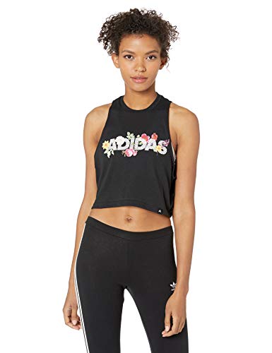 adidas Floral Crop Top Corto, Negro, Large para Mujer