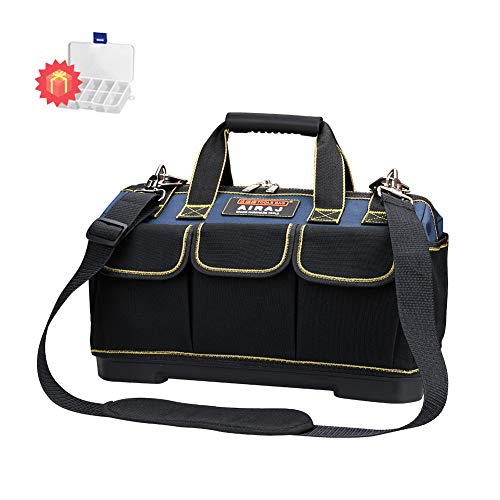 AIRAJ 42 * 23 * 29cm Wide Bolsa de Herramientas de Boca Ancha Bolsa de Almacenamiento Grande Kit de Lona con Base Moldeada a Prueba de Agua ABS, Bolso para Electricista con Bandolera Ajustable