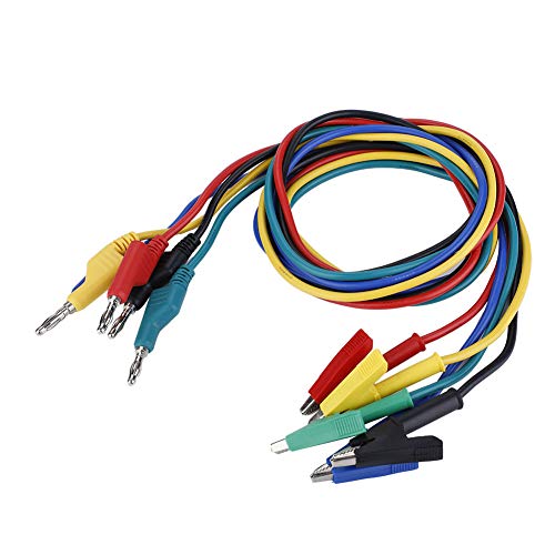 Akozon Cable de Prueba, Enchufe de Plátano a Pinza de Cocodrilo de Silicona 1000V 15A para Multímetros digitales, 5pcs 1M 4mm