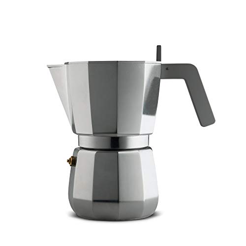 Alessi Moka DC06/9 FM - Cafetera para café exprés de diseño en aluminio fundido mango y pomo en PA, 9 tazas gris