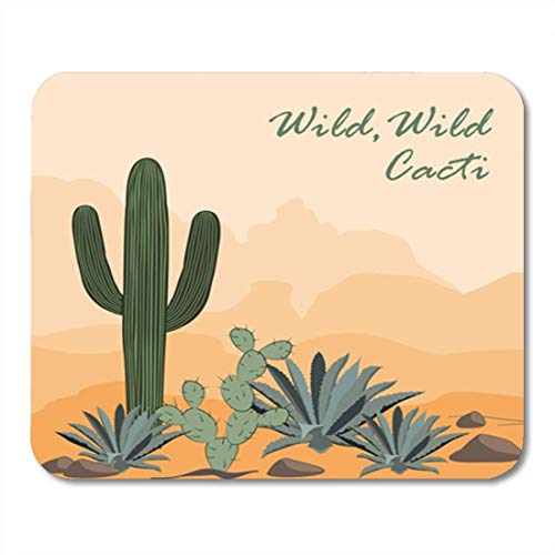 Alfombrilla de ratón Semtomn Gaming Blue Western Cactus Opuntia y Agave in The Desert Decoración de Paisaje Natural Oficina Antideslizante Respaldo de Goma Mousepad Alfombrilla de ratón