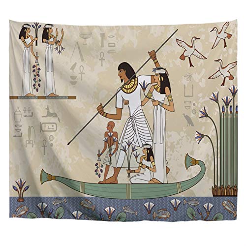 A.Monamour Tapices Egipto Antiguo Estandarte Jeroglífico Egipcio Y Símbolo Anubis Egipto Antiguo Bote Escena Murales De Arte Tela De Poliéster Banderas Colgar En La Pared Tapiz Cortina 102x153cm