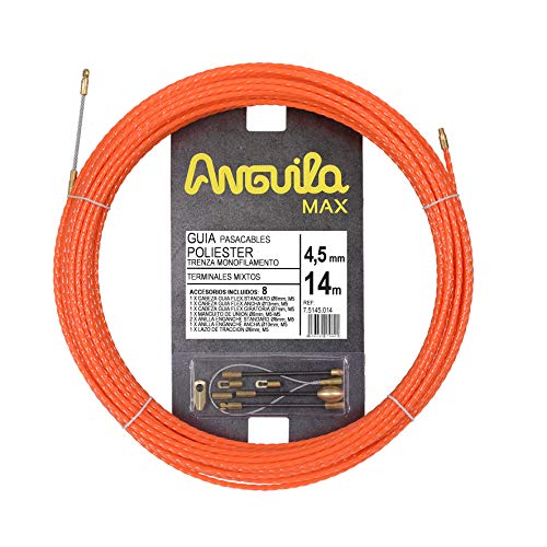 Anguila Max 75145014 Guía pasacables Especial Rectas Poliéster Trenzada Monofilamento 4,5mm 22 terminales Mixtos, Naranja, 14 Metros