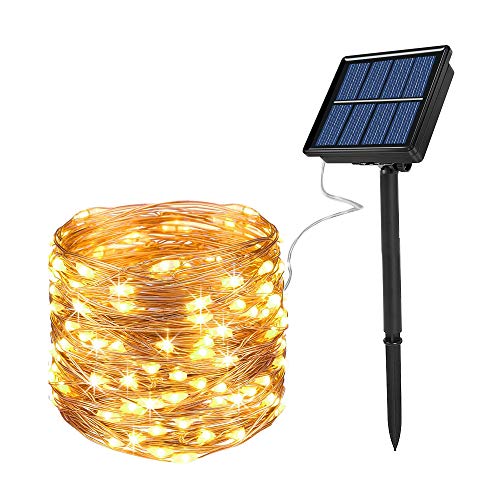 Ankway Cadena Luces Solares Exterior, 200 LED Guirnaldas Luces Solar 8 Modos 22M IP65 Impermeable para Jardin Navidad Ventana Valla Bodas Terraza Fiestas Patio Festivales, Blanco Cálido