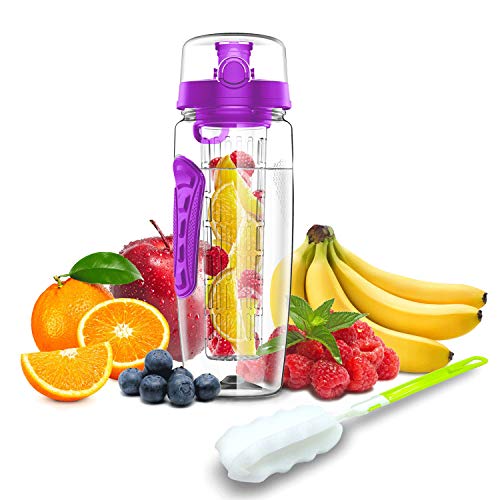 Babacom Botella de Agua Deportiva,Botella de Agua con Infusor de Frutas-946ml,1500ml,Botella de Agua Sin BPA con Infusor,con Mango y un Cepillo de Limpieza, Ideal para Oficina, Gimnasio, Al Aire Libre