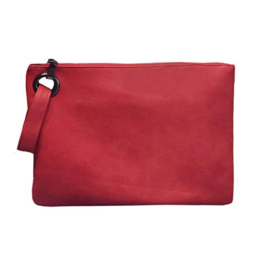 BAIGIO Carteras de Mano Fiesta de PU Cuero para Mujer Elegante Suave Bolsos de Mano de Teléfono con Asa Cremallera, Grande Clutch Moda Monederos de Boda Noche (Rojo)