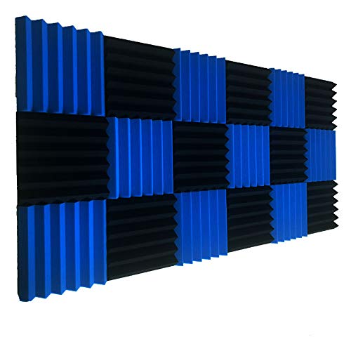 Baldosas para insonorización, color azul y negro, de gomaespuma, de 5x30x30 cm, paquete de 12 unidades.