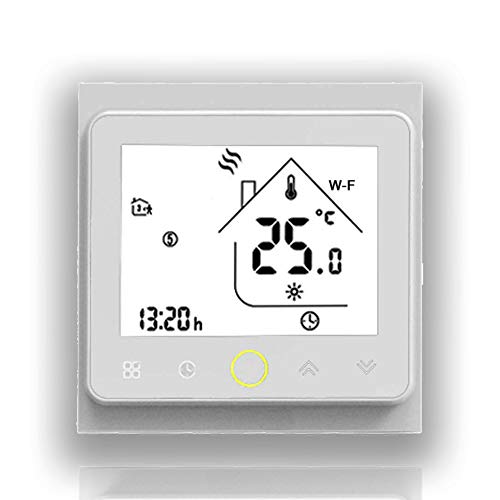 BECA 002 Serie 3/16A Pantalla táctil LCD Agua/Calefacción eléctrica/Caldera Termostato de control de programación inteligente con conexión WIFI (Calentador de Calderas, Blanco completo)