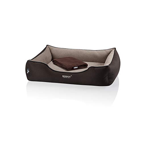 BedDog Premium Cama ortopédica para Perro Clara, Espuma con Memoria, sofá para Perro, Felpa de Regalo - Melange (Beige/Marron)