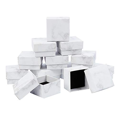 BENECREAT 12 Pack Caja de Joya Caja de Papel de Regalo 5x5x3cm Caja de Cartón Craft con Almohadilla de Terciopelo Elegante con Dibujo de Textura de Canica para Presentación de Anillo