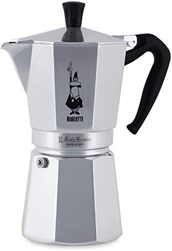 Bialetti Moka Express Cafetera Italiana Espresso, 12 Tazas, Apto para Todas Las Fuentes de Calor, Excepto inducción, Aluminio, Plateado