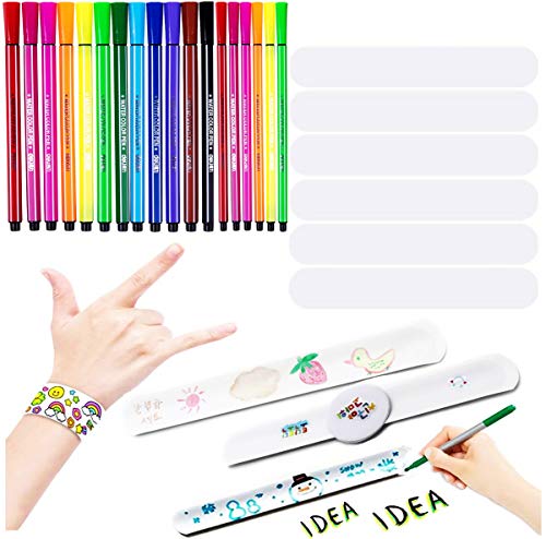 Biluer 50PCS Pulseras Juguete Pulsera Bufetada Pulseras Niños Slap Bracelet Pulseras a Presión And 18PCS Plumas de Acuarela para Artículos de Fiesta Regalos De Cumpleaños Premios De Juegos