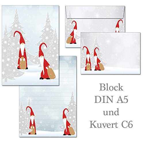 Bloc de notas (50 hojas, formato DIN A5, con portada 7320), diseño navideño 1 Schreibblock + 15 Kuverts