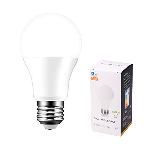 Bombilla inteligente WiFi Bombilla LED Cambio de color de la bombilla, Funciona con Alexa y Google Home, Bombilla LED de bayoneta regulable, Control remoto, Control de voz, B22, E27, E14, Blanco frío