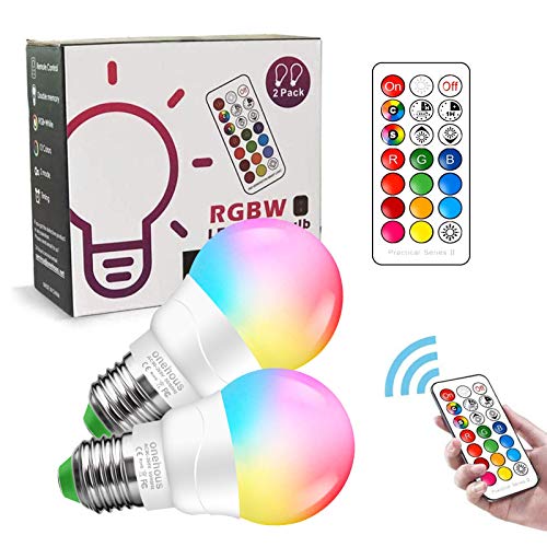 Bombilla LED E27, 6W Regulable Cambio de RGB Color Mando a Distancia Bombillas LED (Equivalente 40W), 2700K, Función de Temporización y Memoria Bombilla para Hogar Decoración, Bar, Fiesta, 2 unidades