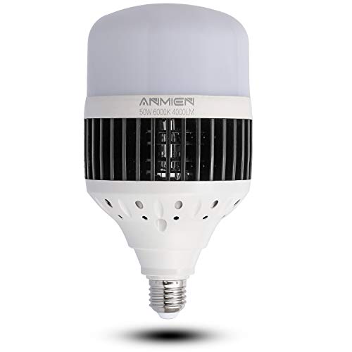 Bombillas LED E27 50W (Equivalente a 450 vatios), Blanca Fria 6000K No Regulable,Bombillas LED de 4000 Lumens 1-Pack (BLACK-50W)