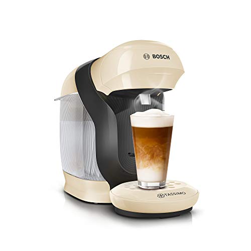 Bosch TAS1107 Tassimo Style - Cafetera de cápsulas (más de 70 bebidas, totalmente automática, apta para todas las tazas, tamaño compacto, 1400 W), color crema