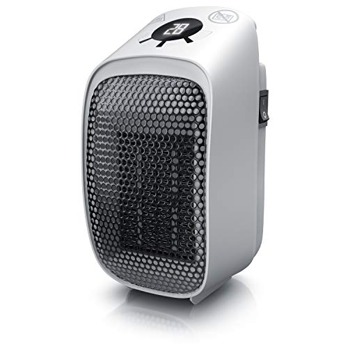 Brandson - Mini Calefactor cerámico 400W y enchufe - Mini Calentador - Temporizador de 1 a 12 horas - Termostato de 15 a 45 grados - Para conexiones verticales y horizontales - Portátil – Potente