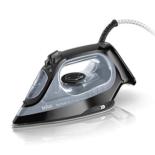 Braun TexStyle 3 SI 3055 - Plancha Vapor-seco, Suela de CeramicGlide, 2 m, 180 g/min, Negro, 45 g/min