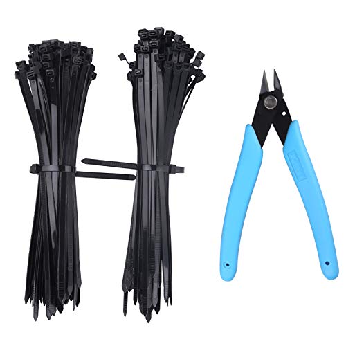 Bridas para Cables, Negro Reutilizables Bridas Tie Wraps, Resistentes al Calor Nylon Zip Ties, 7,5 x 300 mm, 200 unidades