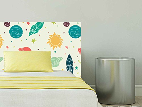 Cabecero Cama Infantil PVC Impresión Digital Planetas Universo Multicolor 100 x 60 cm | Disponible en Varias Medidas | Cabecero Ligero, Elegante, Resistente y Económico