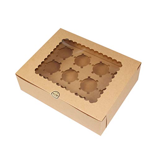 Cabilock - Lote de 10 recipientes para cupcakes, cajas de transporte, con 12 portamagdalenas, Kraft estándar, cajas de regalo para bodas, caramelos de Navidad, galletas, magdalenas y pastelerías