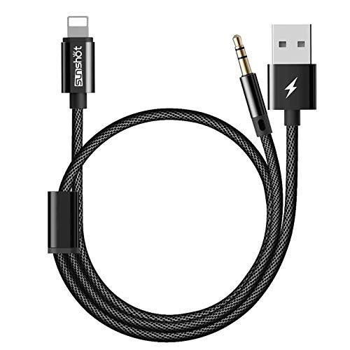 Cable de audio de carga 2 en 1 actualizado compatible con iPhone 7 8 X Xs Xr, funciona con altavoz estéreo de coche, cargador de coche y teléfono a cable auxiliar estéreo de 3,5 mm (negro)