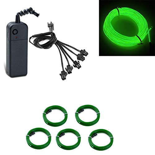 Cable EL, 3 modos de luz Luz de neón Portátil con pilas Controladores de paquete de cables electroluminiscentes Alto brillo para decoración de fiesta de Navidad Boda Pub (5x1meter)(Verde)