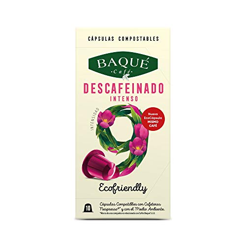 Cafés Baqué - 10 Capsulas Compatibles Nespresso Descafeinado Intenso - Intensidad 9 De 10 - Capsulas Compostables 100 g