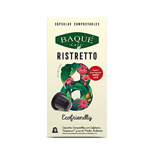 Cafés Baqué - 10 Capsulas Compatibles Nespresso Ristretto - Intensidad 8 De 10 - Capsulas Compostables 50 g