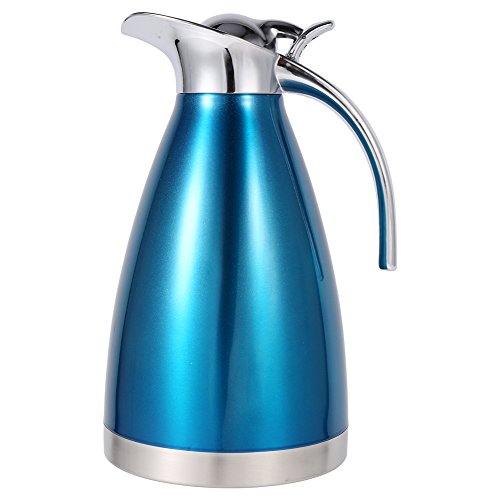 Cafetera de Vacío de Acero Inoxidable de Doble Vaso de Pared Aislados Thermos Jarro de Agua Caliente Botella Dispensador de Bebidas con Botón de Prensa 1.5L / 2L (2L, Azul)