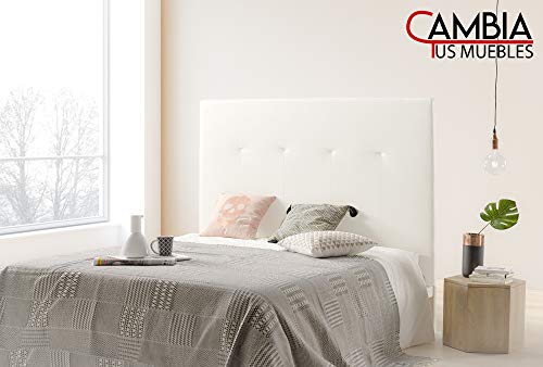 CAMBIA TUS MUEBLES - Cabezal Cama matrimonial, cabecero de Madera tapizado en Polipiel Blanco