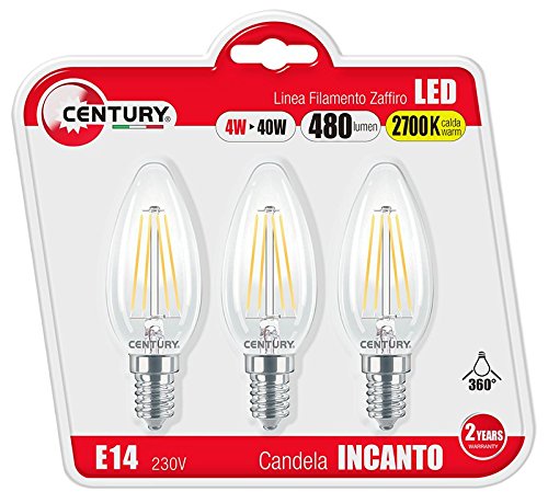 Century box3-inm1 – 041427 Incanto vela LED, casquillo E14, 4 W, 2700 K, 480 lm, aluminio, Blanco, Juego de 3 unidades)
