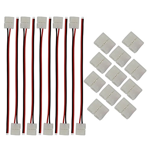 CESFONJER 20 PCS conectores tiras led, 10x Cable de conexión +10x conectores 2-pinpara 3528 Monocolor y Tira 8mm ancho.