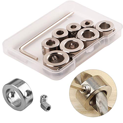 CESFONJER 8 Piezas Topes de Profundidad Brocas, Topes para Taladro Anillo Posicionador con la Llave Hexagonal, 3–10 mm