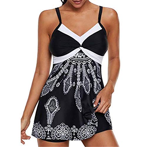 Conjunto Bikini Mujer Dos Piezas Estampado Falda Verano para Playa Ropa de Baño Punto Floral Sin Manga Tirante Talla Grande Tankini Falda Y Pantalones Cortos Conjuntos Dividido bañadores Bikinis