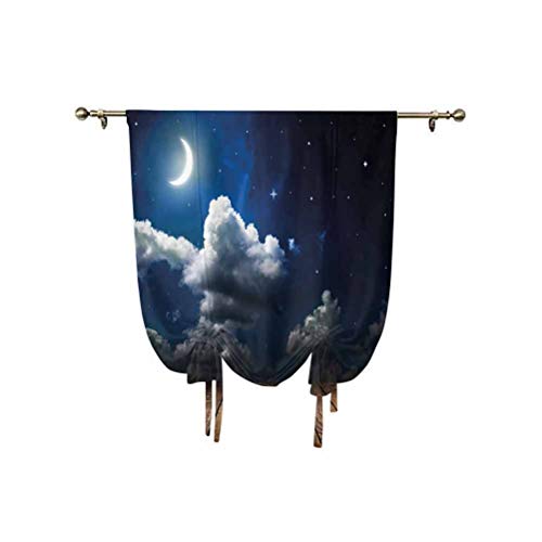 Cortina romana con diseño de lunares, luna, luna, luna, luna, nubes de madera, con aislamiento térmico, 76 x 137 cm, para ventana pequeña, bolsillo para barra, color marrón, blanco y azul oscuro