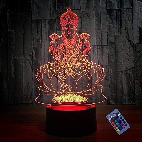 Creativo 3D Estatua de Buda Luz de Noche Control Remoto 16 Colores que Cambian Control Remoto USB Poder Switch Ilusión óptica Decor Lámpara LED Mesa Lámpara Niños Juguetes Cumpleaños Navidad Regalo