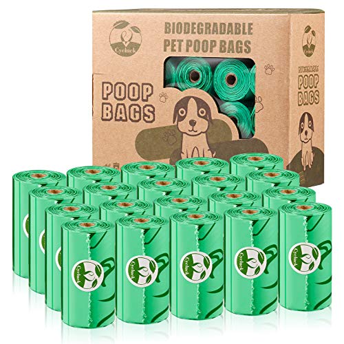 Cycluck Biodegradables 300 Caca Perro Bolsas Extra Gruesa Prueba de Fugas Bolsas Hecho de la Mezcla de almidón de maíz con DIN CERTCO Certificación (300 Bolsas, Verde)