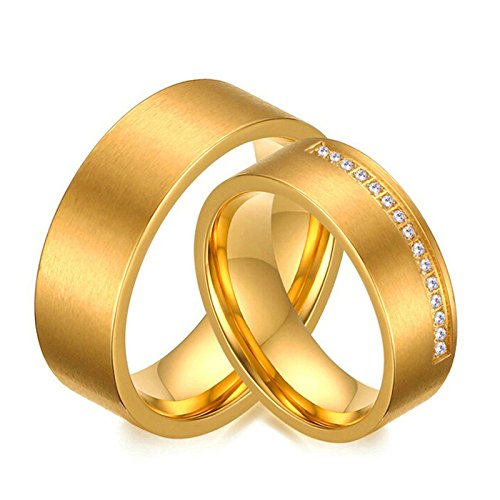 Daesar Anillos 1 Par Parejas Anillo Hombre Anillo Mujer Anillos Compromiso Anillo Acero Inoxidable Oro Anillo de Boda Anillo Mujer Talla 9,5 & Hombre Talla 25