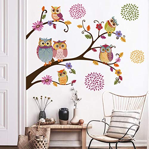 decalmile Pegatinas de Pared Búho Arboles Rama Vinilos Decorativos Flores Adhesivos Pared Guardería Habitación Infantiles Niños Bebés Dormitorio