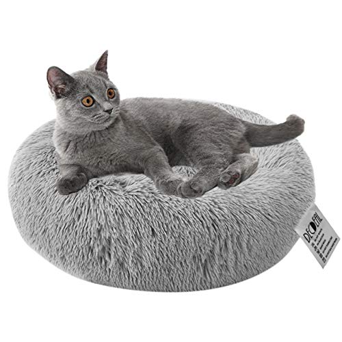 Decdeal Cama de Gato Donut Cama de Mascotas Perros Redonda Cómodo Suave Corto Nido de Donut con una Bola de Sisal para Animales Domésticos Cachorros para Dormir Descansar Invierno