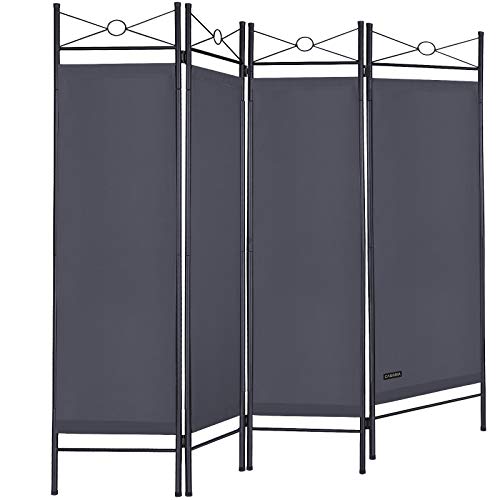 Deuba Biombo Lucca Antracita Separador de Espacios Ajustable Pared divisoria con Arco de Metal Lacado Negro 4 Partes