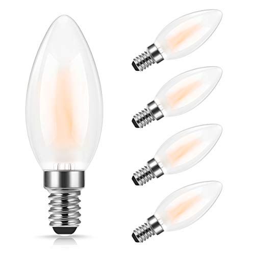 DORESshop Bombilla de Vela de Tornillo Edison pequeña de 4W LED, 4PACK Bombillas de filamento Esmerilado de Perla, lámpara de filamento C35, Equivalente incandescente de 40W, 2700K, No Regulable