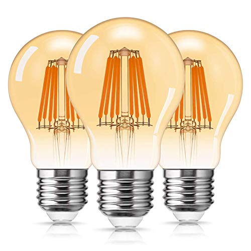 DORESshop Bombilla LED E27 Vintage de 8 W, Bombilla de Tornillo Edison de Vidrio ámbar, Bombilla de filamento clásica E27 Edison, Equivalente a 80 W, 800 LM, no Regulable, Paquete de 3