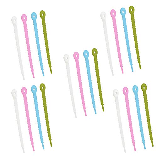 DXIA 20 Piezas Clips Colores de Cable de Lazo de Silicona, Bridas Reutilizables de Silicona para Bridas de Bolsas de Alimentos, Empate de Pan, Tiras Sujeta-cables, Atadura de Cables